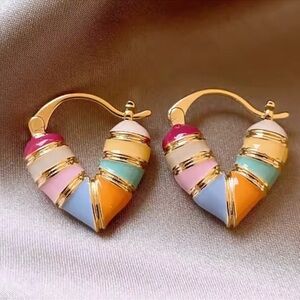 Colorful Heart Hoops Earrings